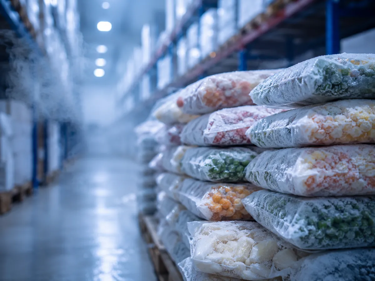Productos congelados con escarcha en una cámara de congelado